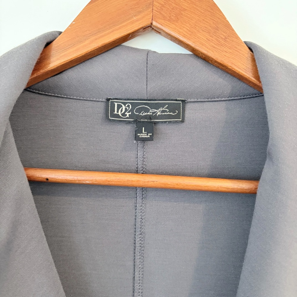 DG2 Diane Gilman Gray Draped Blazer Camo Sleeve Stretch Jacket Womens L Ponte - Picture 2 of 10
